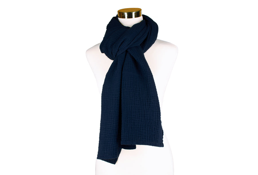 Navy Blue Cotton Double Gauze Scarf by ColorUpLife
