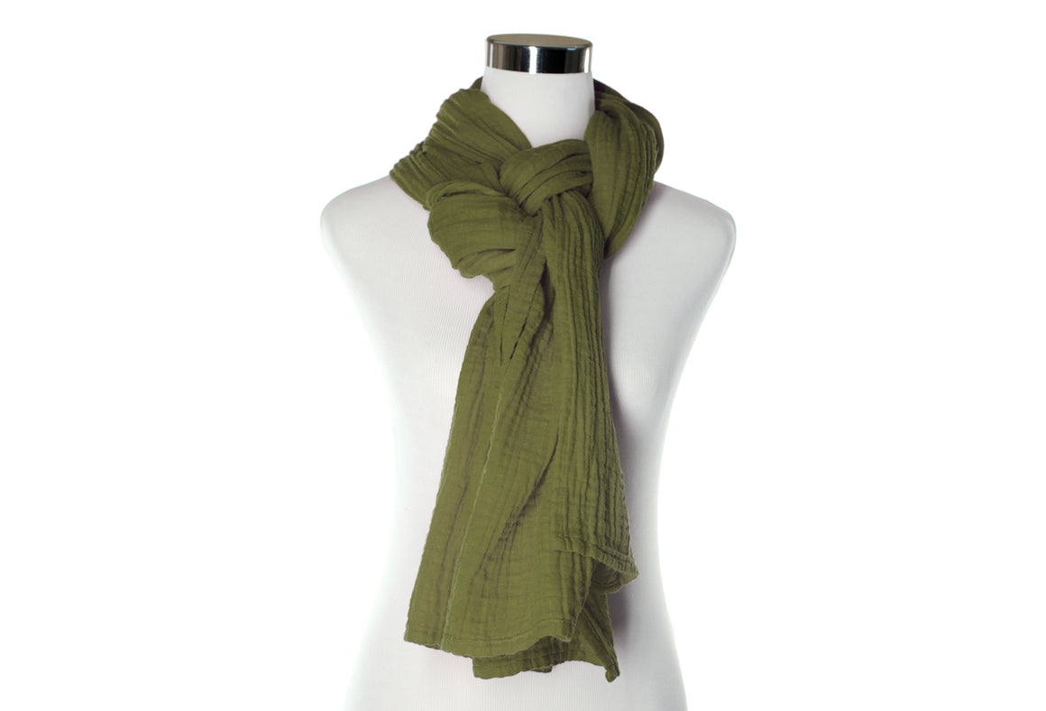 Olive Cotton Double Gauze Scarf by ColorUpLife