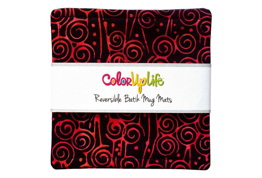 Red and Black Batik Fabric Mug Mat Set by ColorUpLife