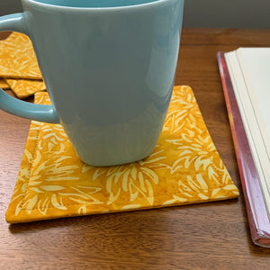 Sunny Yellow Batik Fabric Mug Mats by ColorUpLife