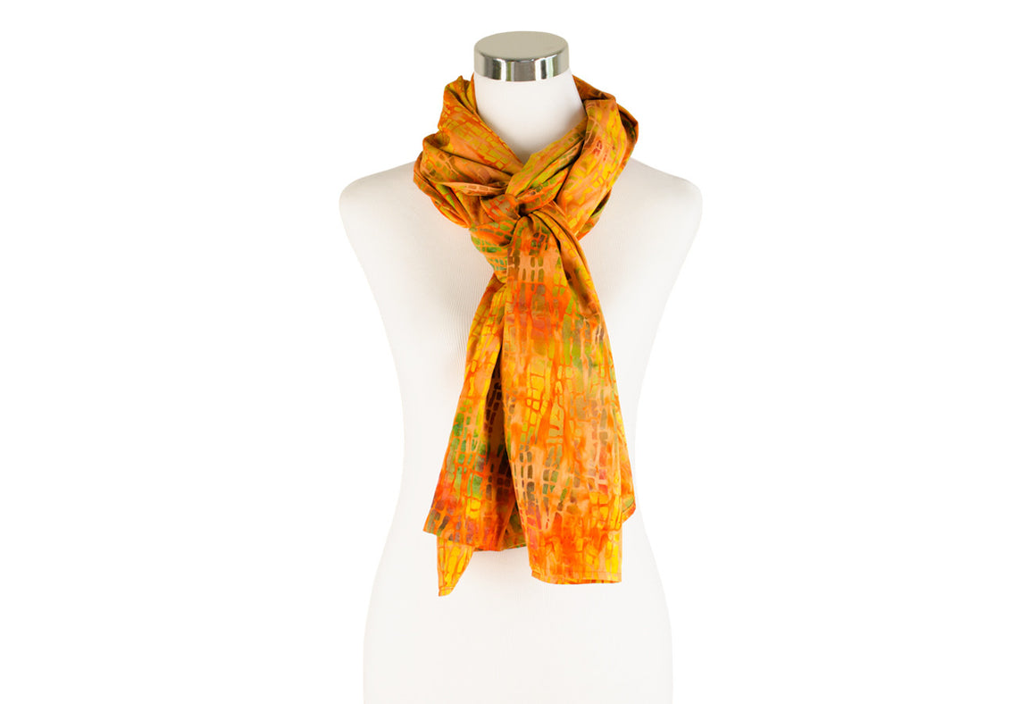 batik rayon scarf - tangerine apricot - ColorUpLife