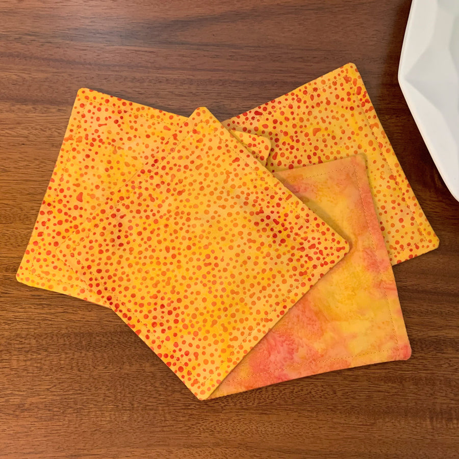 Yellow Dot Batik Fabric Mug Mats by ColorUpLife